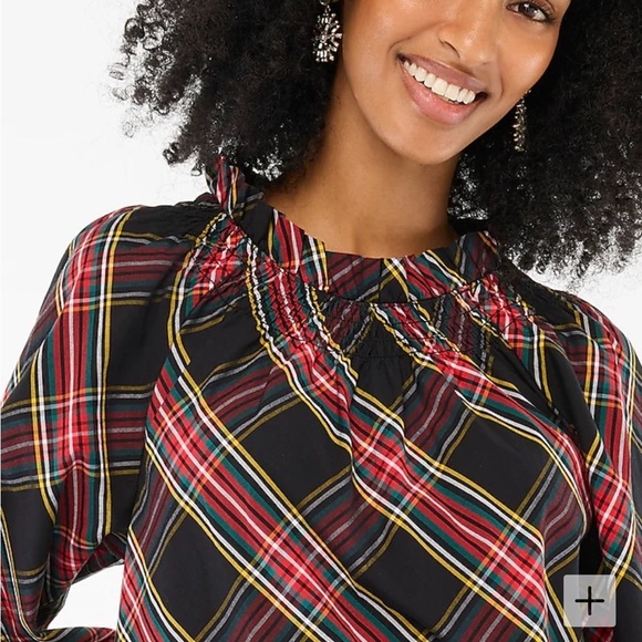 J crew black red Tartan smocked top - Picture 2 of 7